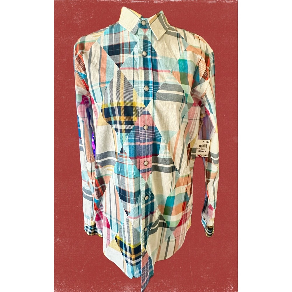 Sun + Stone Shirt Small Patchwork Plaid Geometric… - image 1
